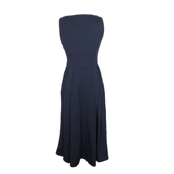 OGL Ponte-De-Roma Boatneck Bamboo Blend Brami Midi Dress with Pockets Navy SMALL - Picture 7 of 13
